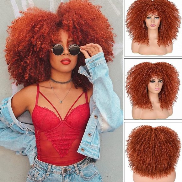 Beautiful Short Curly Afro Wig with bangs